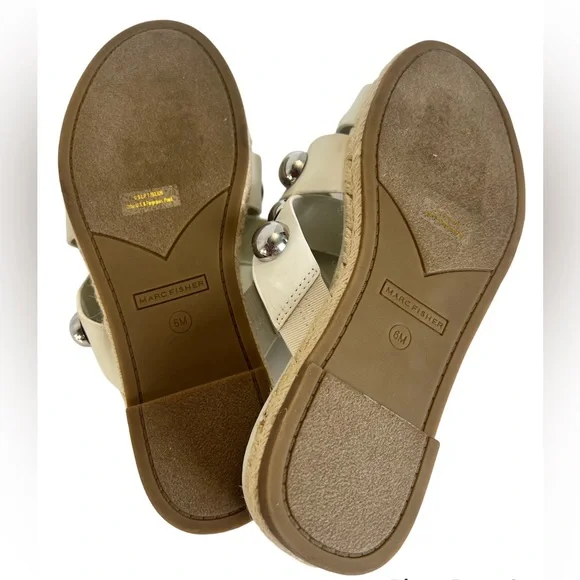 Marc Fisher White Vegan Leather Studded Sandals Size 6 - Picture 5 of 7